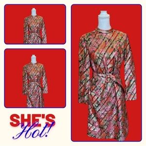 Pink Metallic Floral Long Sleeve Belted Dress From British Designer Dynasty